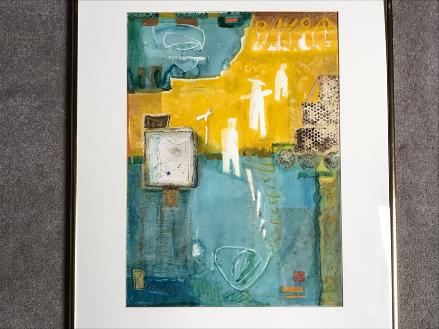 JUST ADDED - Original Jean Klafs Abstract Expressionist Framed Mixed Media Artwork On Paper Featured In Arizona Watercolor Association (AWA) Show Titled 'Progress' 30 X 24 Retails $700