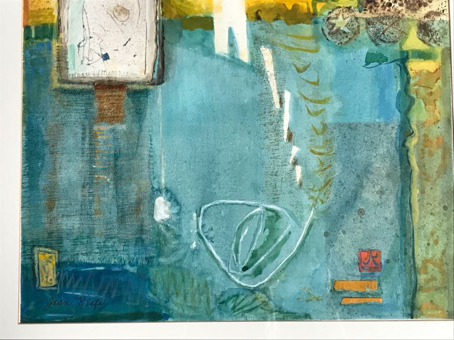 JUST ADDED - Original Jean Klafs Abstract Expressionist Framed Mixed Media Artwork On Paper Featured In Arizona Watercolor Association (AWA) Show Titled 'Progress' 30 X 24 Retails $700 [Photo 5]