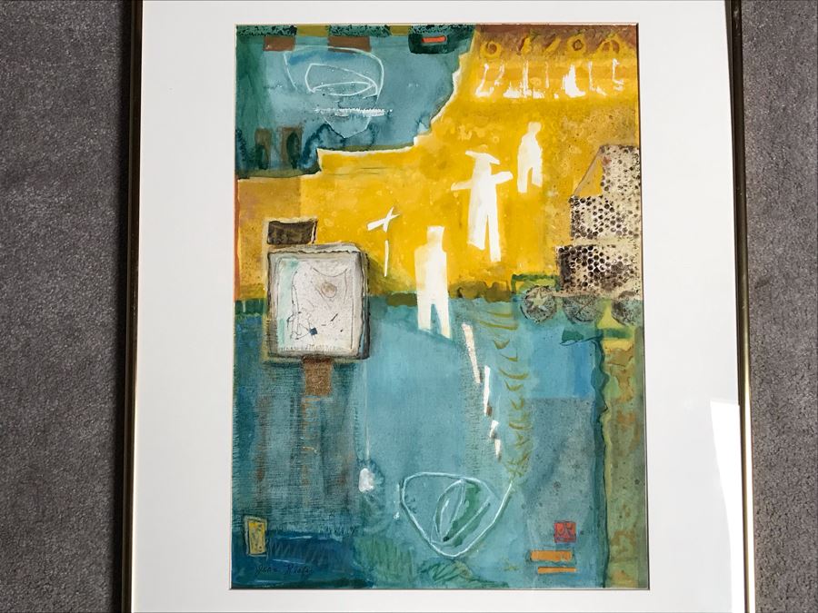 JUST ADDED - Original Jean Klafs Abstract Expressionist Framed Mixed Media Artwork On Paper Featured In Arizona Watercolor Association (AWA) Show Titled 'Progress' 30 X 24 Retails $700 [Photo 2]