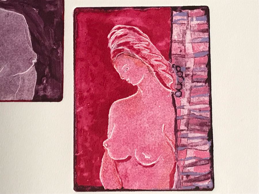 JUST ADDED - Original Jean Klafs Abstract Expressionist Framed Monotype On Paper Titled 'Goddesses, Thalia & Agalia' 19 X 20 [Photo 5]