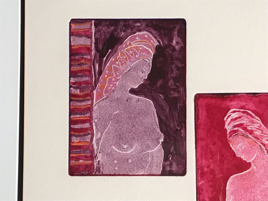 JUST ADDED - Original Jean Klafs Abstract Expressionist Framed Monotype On Paper Titled 'Goddesses, Thalia & Agalia' 19 X 20 [Photo 3]