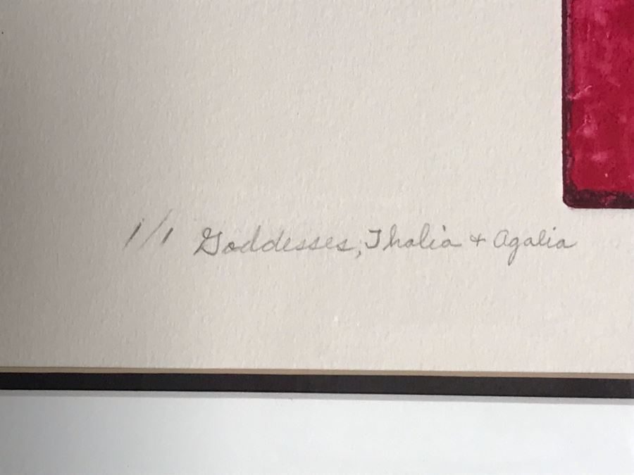 JUST ADDED - Original Jean Klafs Abstract Expressionist Framed Monotype On Paper Titled 'Goddesses, Thalia & Agalia' 19 X 20 [Photo 7]