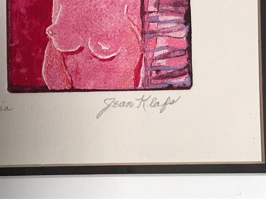 JUST ADDED - Original Jean Klafs Abstract Expressionist Framed Monotype On Paper Titled 'Goddesses, Thalia & Agalia' 19 X 20 [Photo 8]