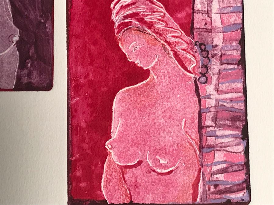 JUST ADDED - Original Jean Klafs Abstract Expressionist Framed Monotype On Paper Titled 'Goddesses, Thalia & Agalia' 19 X 20 [Photo 6]