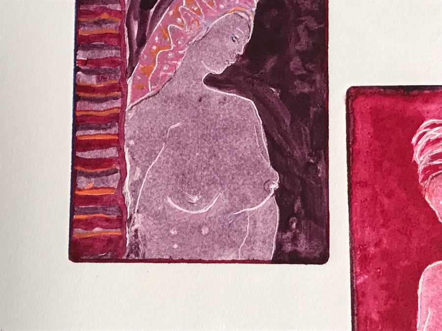 JUST ADDED - Original Jean Klafs Abstract Expressionist Framed Monotype On Paper Titled 'Goddesses, Thalia & Agalia' 19 X 20 [Photo 4]