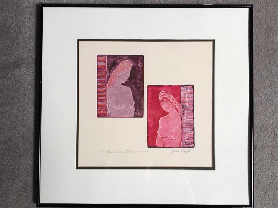 JUST ADDED - Original Jean Klafs Abstract Expressionist Framed Monotype On Paper Titled 'Goddesses, Thalia & Agalia' 19 X 20 [Photo 2]