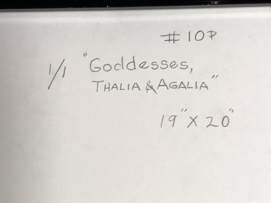 JUST ADDED - Original Jean Klafs Abstract Expressionist Framed Monotype On Paper Titled 'Goddesses, Thalia & Agalia' 19 X 20 [Photo 10]