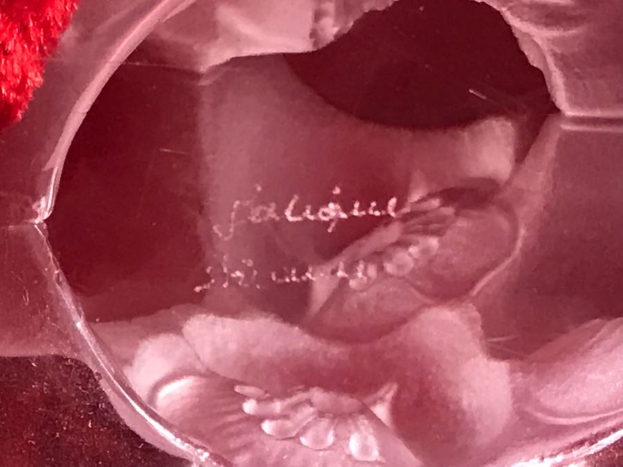 JUST ADDED - Pair Of Signed Lalique France Mesanges Frosted Crystal Birds Motif Candleholders Candlesticks With Original Bobeches 5W X 7H - (Miss Oregon Estate - MOE) [Photo 8]