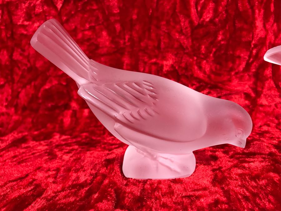 JUST ADDED - Pair Of Signed Lalique France Frosted Crystal Bird Figurines (4/75W X 2D X 3.5H / 4.5W X 3D X 3H) (MOE) [Photo 3]