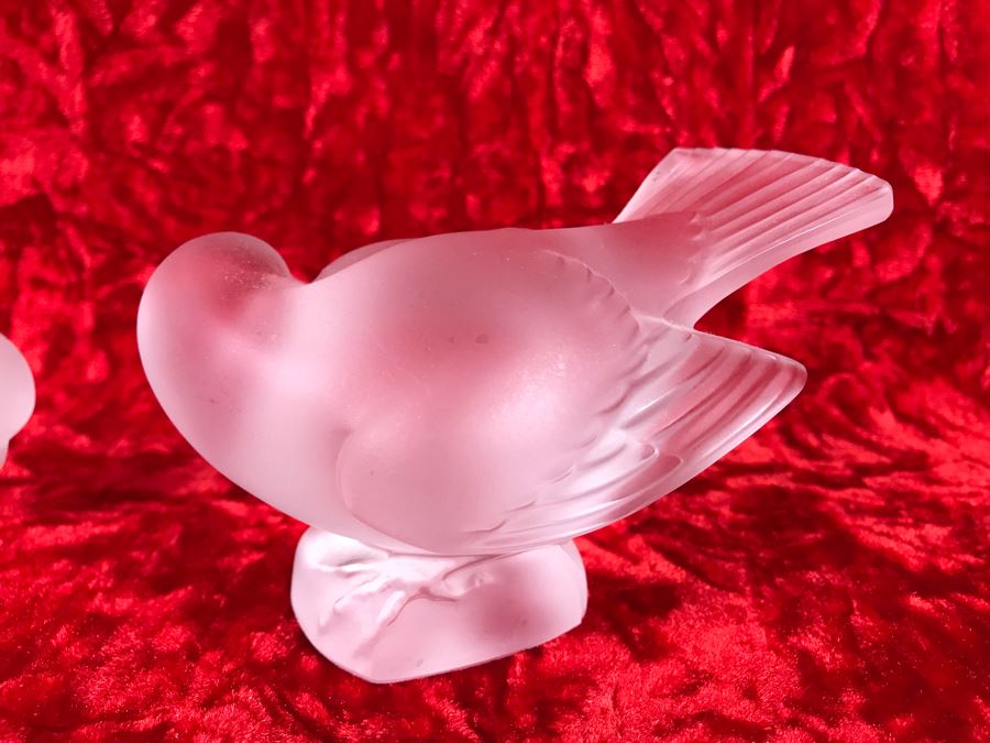 JUST ADDED - Pair Of Signed Lalique France Frosted Crystal Bird Figurines (4/75W X 2D X 3.5H / 4.5W X 3D X 3H) (MOE) [Photo 6]