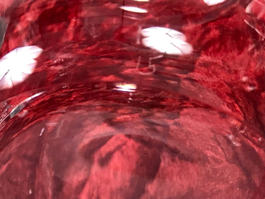 JUST ADDED - Signed Steuben Glass Mid-Century Modern Liquor Cocktail Glasses With Teardrop Stem Set Of Six (3 7/8 X 3 7/8) With Signed Steuben Double Spout Crystal Cocktail Shaker 4W X 6.5H (MOE) [Photo 19]