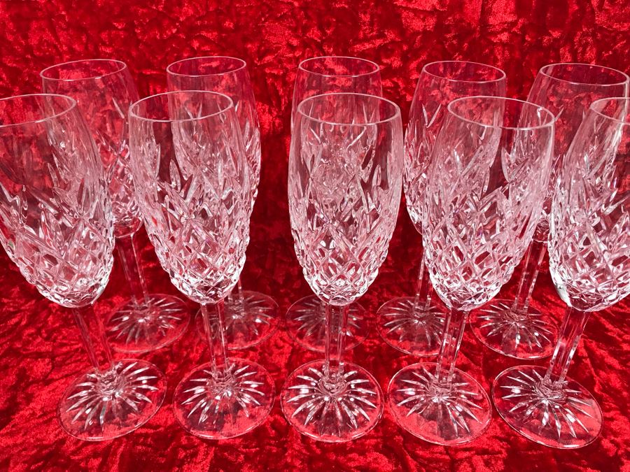 JUST ADDED - Set Of Ten Waterford Crystal Fluted Champagne Stemware Blown Glasses Pallas 8 5/8H Replacements Value $1,299 (MOE) [Photo 3]