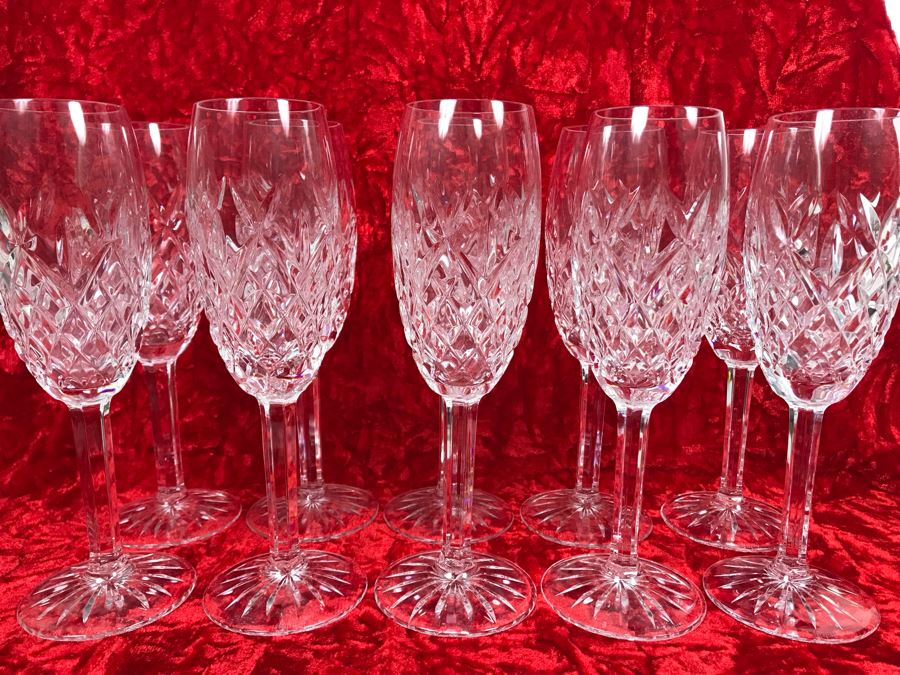 JUST ADDED - Set Of Ten Waterford Crystal Fluted Champagne Stemware Blown Glasses Pallas 8 5/8H Replacements Value $1,299 (MOE) [Photo 2]