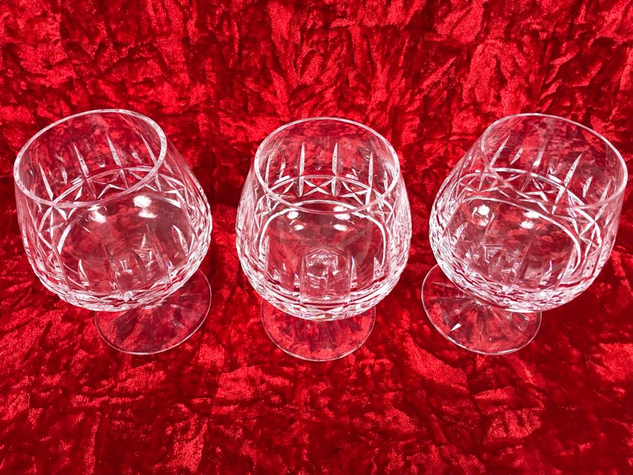JUST ADDED - Set Of Three Waterford Crystal Brandy Glasses Stemware Kylemore Cut 5 1/4H X 2 5/8W Replacements Value $299 (MOE) [Photo 4]