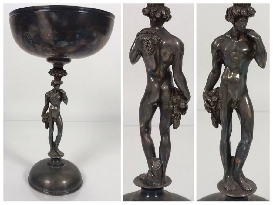 JUST ADDED - (1) Vintage Christofle Figural Naked Man Grape Motif Stem Silverplate Goblet 5.5W X 9.25H (MOE)