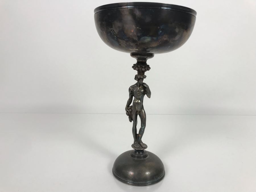 JUST ADDED - (1) Vintage Christofle Figural Naked Man Grape Motif Stem Silverplate Goblet 5.5W X 9.25H (MOE) [Photo 2]