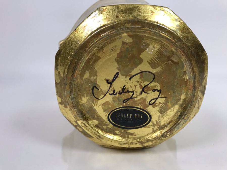 JUST ADDED - Hand Signed Lesley Roy Gold Wine Champagne Ice Bucket Handmade New Haven, CT 9W X 8H (MOE) [Photo 2]