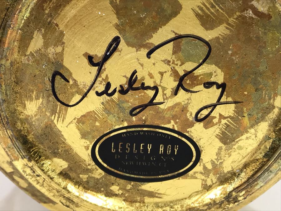 JUST ADDED - Hand Signed Lesley Roy Gold Wine Champagne Ice Bucket Handmade New Haven, CT 9W X 8H (MOE) [Photo 5]