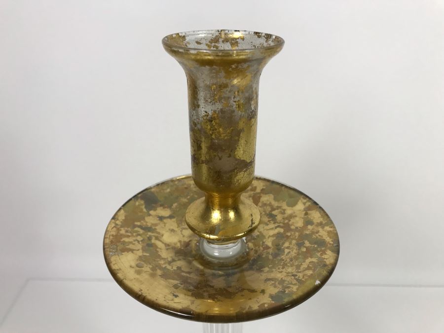 JUST ADDED - Individually Hand Signed Lesley Roy Gold Pair Of Tall Candlesticks Candleholders 16H And Gold Vase 7H Handmade New Haven, CT (MOE) [Photo 5]
