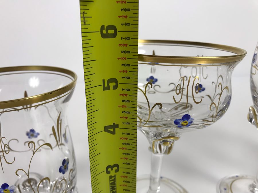 JUST ADDED - Elegant Gold Rimmed Hand-Painted Crystal Glassware Stemware With Decanter (Numbers Below Each Type Indicate Individual Quantities) (MOE) [Photo 17]