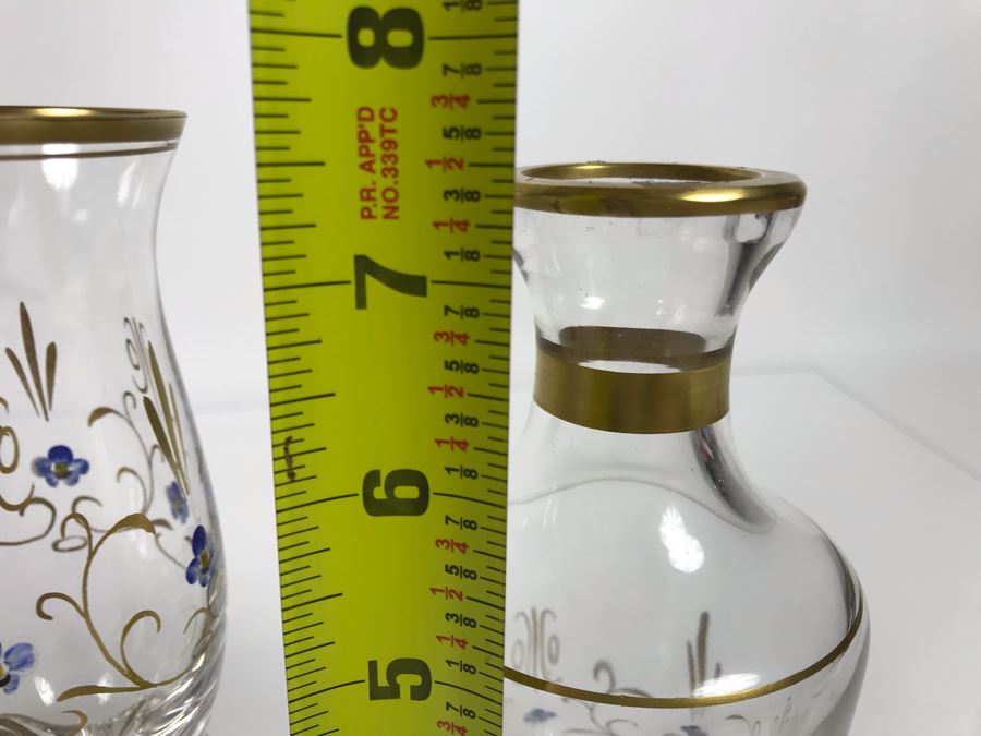 JUST ADDED - Elegant Gold Rimmed Hand-Painted Crystal Glassware Stemware With Decanter (Numbers Below Each Type Indicate Individual Quantities) (MOE) [Photo 19]