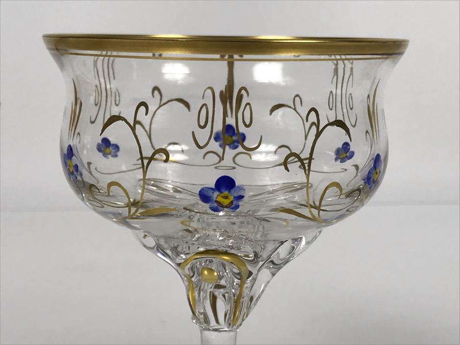JUST ADDED - Elegant Gold Rimmed Hand-Painted Crystal Glassware Stemware With Decanter (Numbers Below Each Type Indicate Individual Quantities) (MOE) [Photo 12]