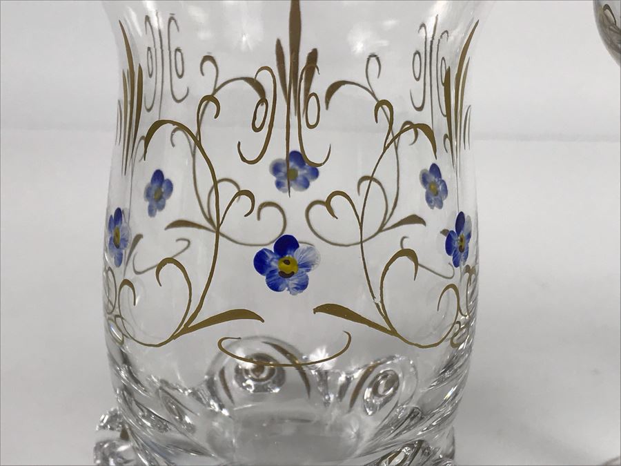 JUST ADDED - Elegant Gold Rimmed Hand-Painted Crystal Glassware Stemware With Decanter (Numbers Below Each Type Indicate Individual Quantities) (MOE) [Photo 11]