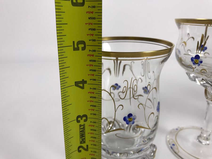 JUST ADDED - Elegant Gold Rimmed Hand-Painted Crystal Glassware Stemware With Decanter (Numbers Below Each Type Indicate Individual Quantities) (MOE) [Photo 16]