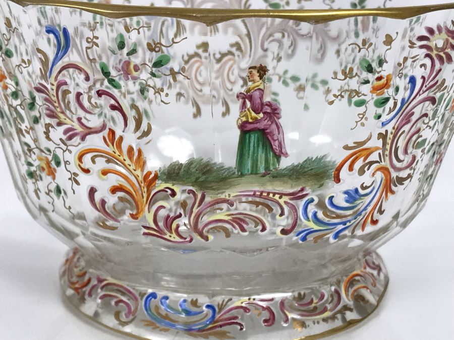 JUST ADDED - Stunning Vintage French Hand-Painted Gold Rimmed 35 Piece Crystal Glassware Includes: Stemware, Glasses, Plates, Saucers, Bowls (MOE) [Photo 33]