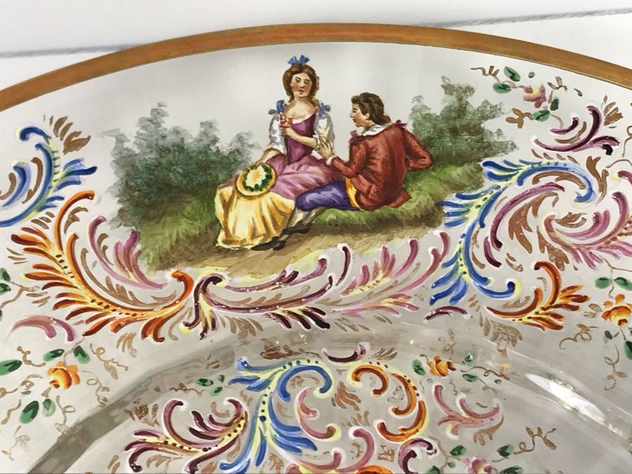 JUST ADDED - Stunning Vintage French Hand-Painted Gold Rimmed 35 Piece Crystal Glassware Includes: Stemware, Glasses, Plates, Saucers, Bowls (MOE) [Photo 63]