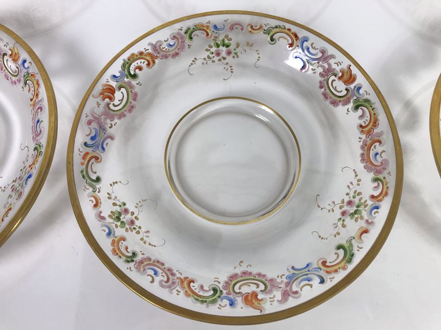 JUST ADDED - Stunning Vintage French Hand-Painted Gold Rimmed 35 Piece Crystal Glassware Includes: Stemware, Glasses, Plates, Saucers, Bowls (MOE) [Photo 65]