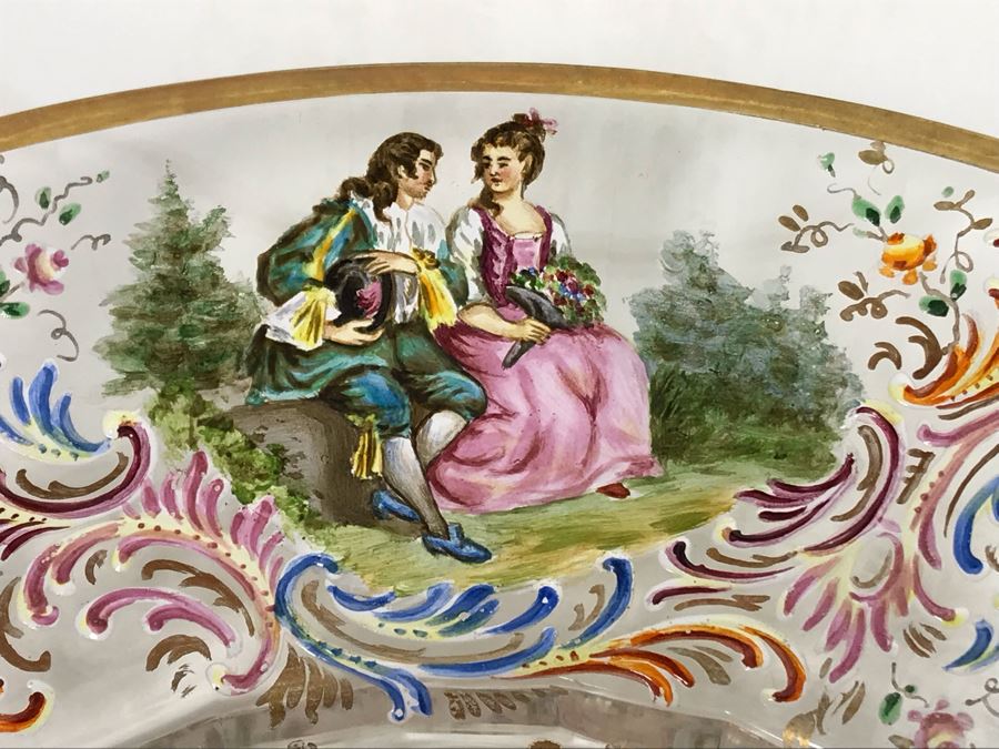 JUST ADDED - Stunning Vintage French Hand-Painted Gold Rimmed 35 Piece Crystal Glassware Includes: Stemware, Glasses, Plates, Saucers, Bowls (MOE) [Photo 59]