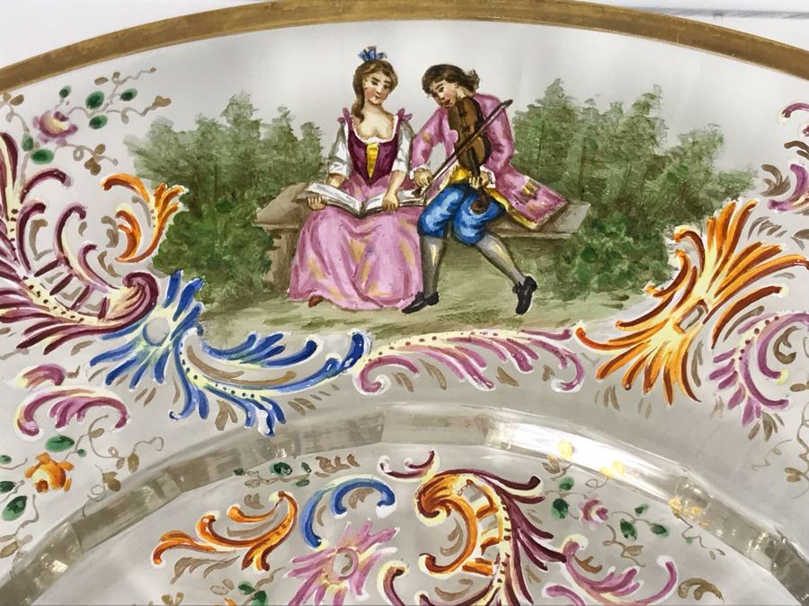 JUST ADDED - Stunning Vintage French Hand-Painted Gold Rimmed 35 Piece Crystal Glassware Includes: Stemware, Glasses, Plates, Saucers, Bowls (MOE) [Photo 61]