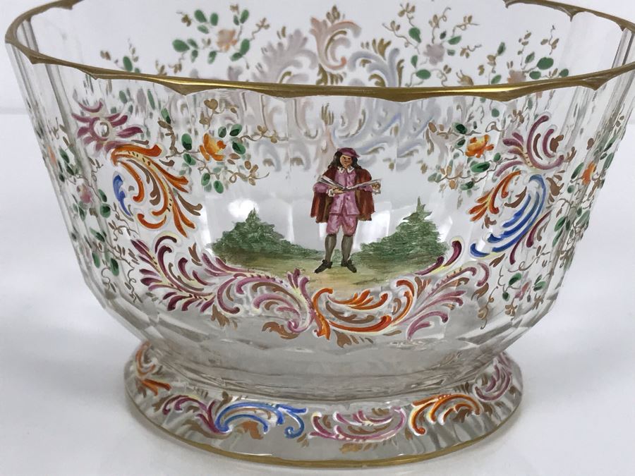 JUST ADDED - Stunning Vintage French Hand-Painted Gold Rimmed 35 Piece Crystal Glassware Includes: Stemware, Glasses, Plates, Saucers, Bowls (MOE) [Photo 34]