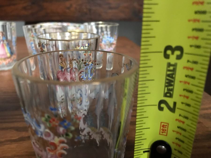JUST ADDED - Stunning Vintage French Hand-Painted Gold Rimmed 35 Piece Crystal Glassware Includes: Stemware, Glasses, Plates, Saucers, Bowls (MOE) [Photo 17]