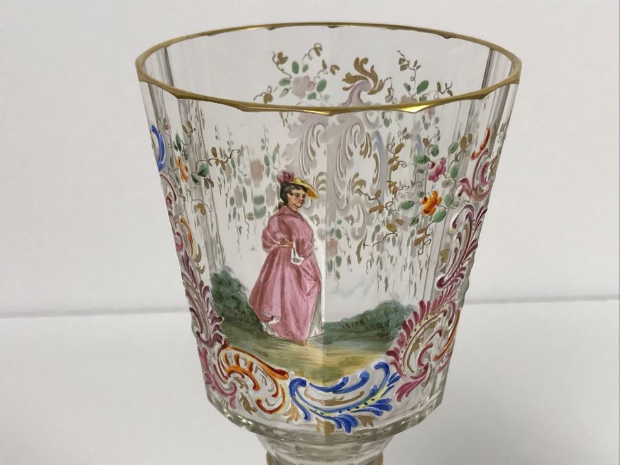 JUST ADDED - Stunning Vintage French Hand-Painted Gold Rimmed 35 Piece Crystal Glassware Includes: Stemware, Glasses, Plates, Saucers, Bowls (MOE) [Photo 13]