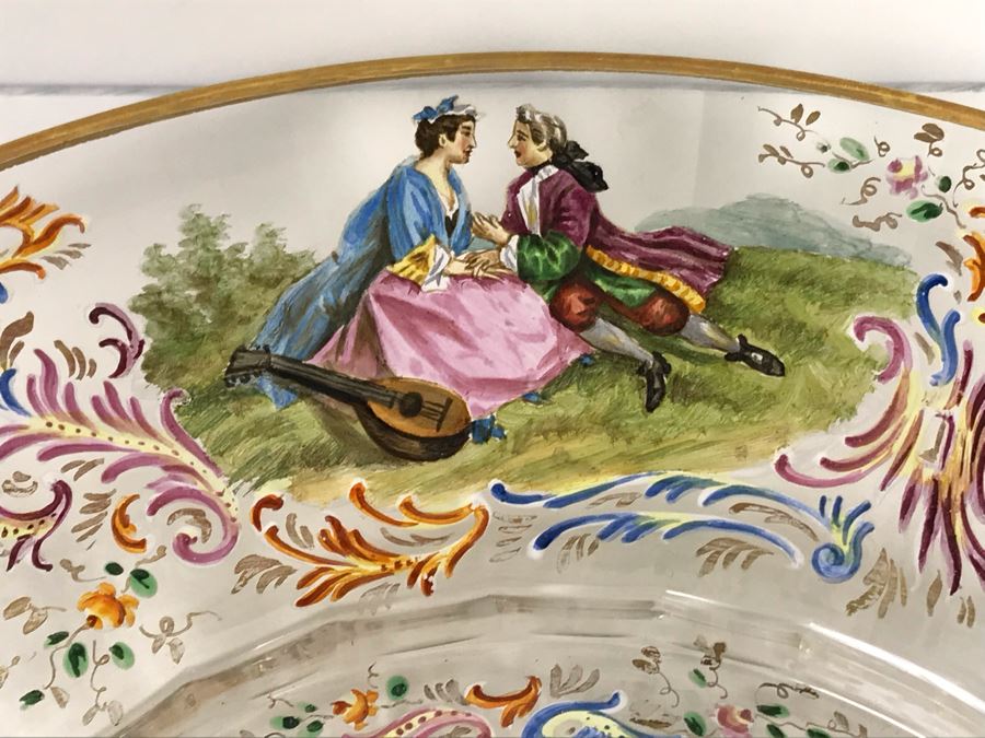 JUST ADDED - Stunning Vintage French Hand-Painted Gold Rimmed 35 Piece Crystal Glassware Includes: Stemware, Glasses, Plates, Saucers, Bowls (MOE) [Photo 62]