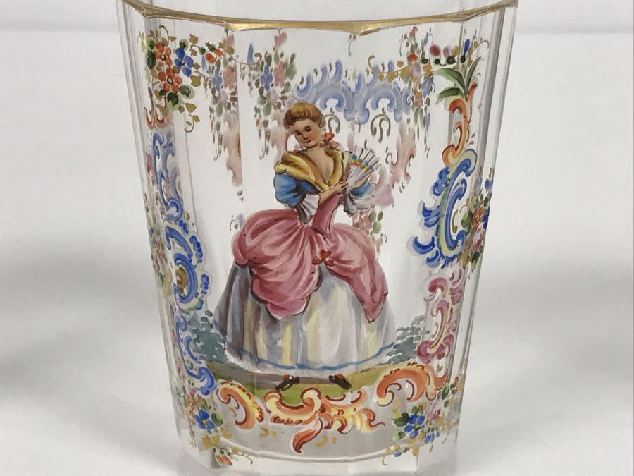 JUST ADDED - Stunning Vintage French Hand-Painted Gold Rimmed 35 Piece Crystal Glassware Includes: Stemware, Glasses, Plates, Saucers, Bowls (MOE) [Photo 51]