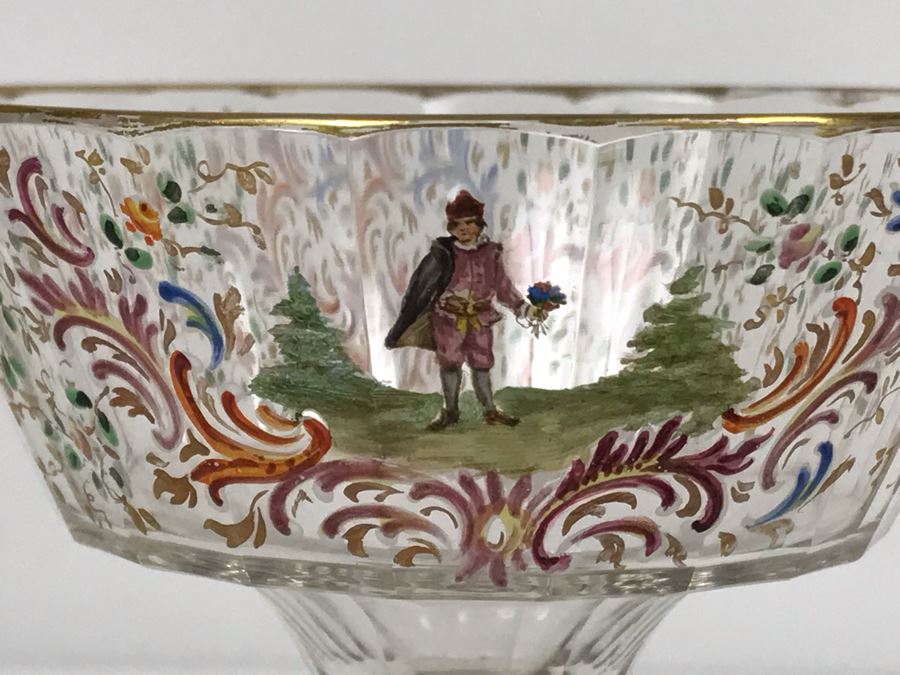 JUST ADDED - Stunning Vintage French Hand-Painted Gold Rimmed 35 Piece Crystal Glassware Includes: Stemware, Glasses, Plates, Saucers, Bowls (MOE) [Photo 25]