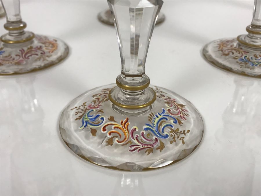 JUST ADDED - Stunning Vintage French Hand-Painted Gold Rimmed 35 Piece Crystal Glassware Includes: Stemware, Glasses, Plates, Saucers, Bowls (MOE) [Photo 7]
