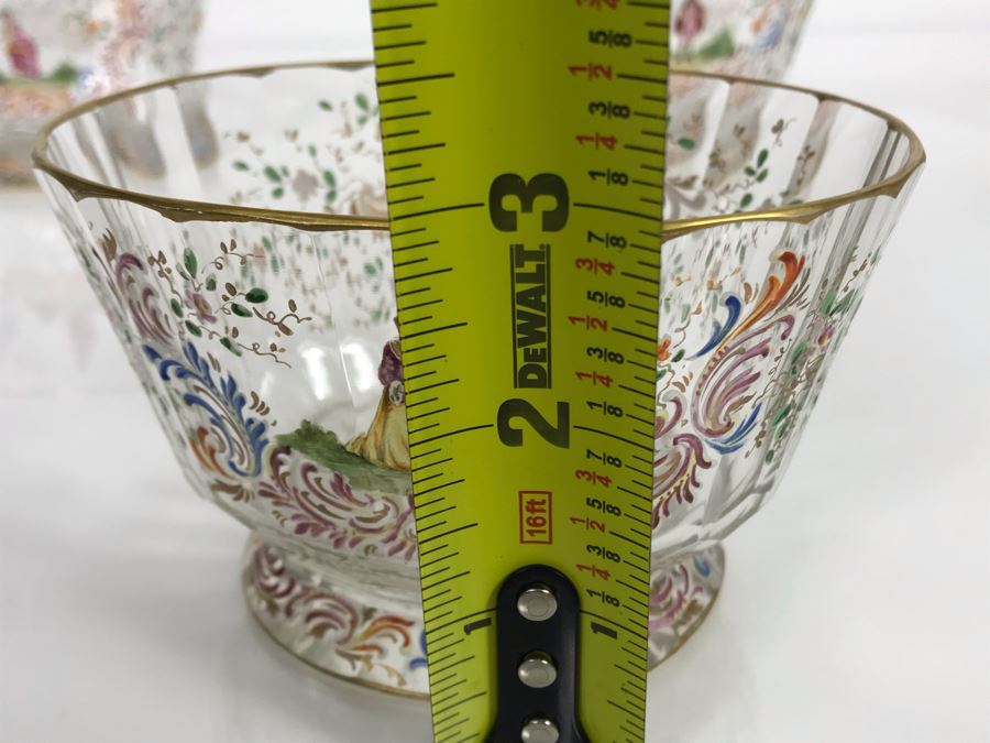 JUST ADDED - Stunning Vintage French Hand-Painted Gold Rimmed 35 Piece Crystal Glassware Includes: Stemware, Glasses, Plates, Saucers, Bowls (MOE) [Photo 40]