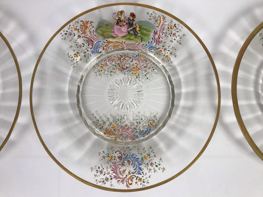 JUST ADDED - Stunning Vintage French Hand-Painted Gold Rimmed 35 Piece Crystal Glassware Includes: Stemware, Glasses, Plates, Saucers, Bowls (MOE) [Photo 55]