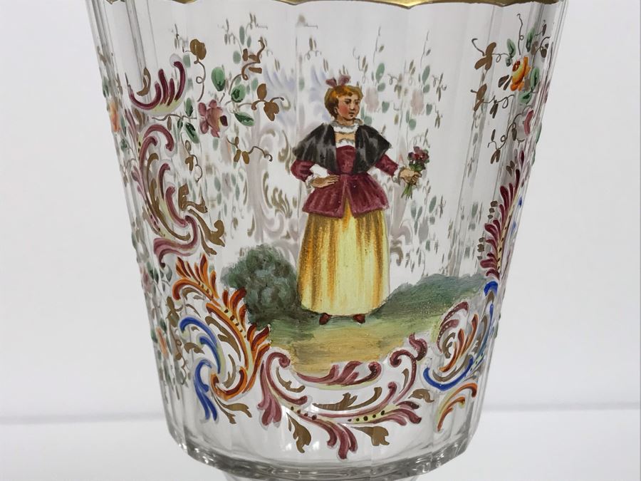 JUST ADDED - Stunning Vintage French Hand-Painted Gold Rimmed 35 Piece Crystal Glassware Includes: Stemware, Glasses, Plates, Saucers, Bowls (MOE) [Photo 9]