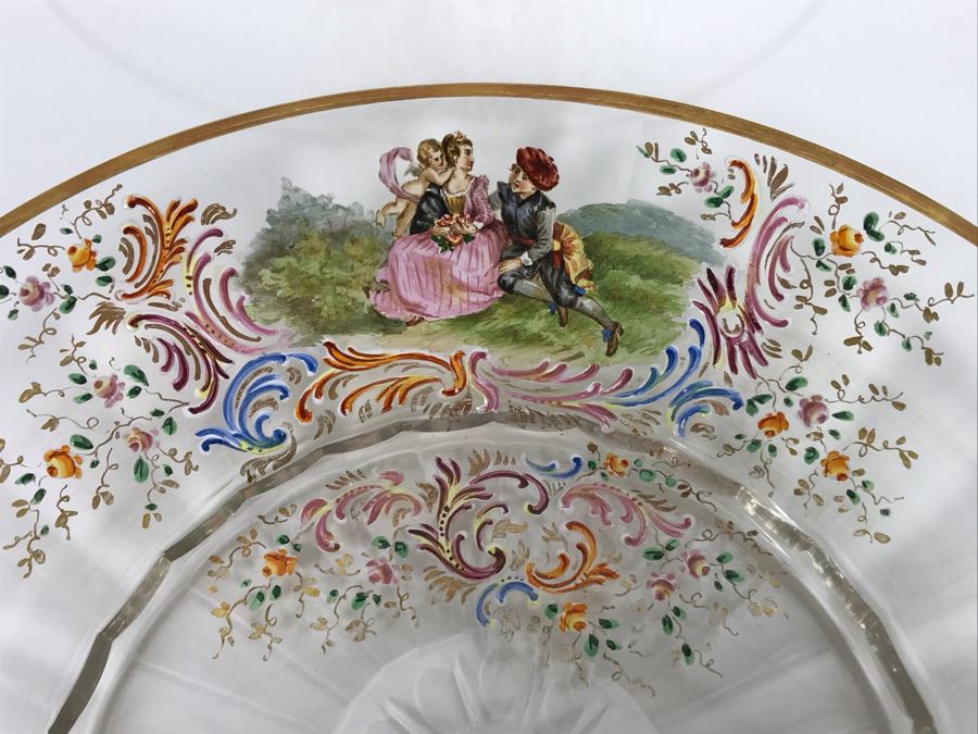 JUST ADDED - Stunning Vintage French Hand-Painted Gold Rimmed 35 Piece Crystal Glassware Includes: Stemware, Glasses, Plates, Saucers, Bowls (MOE) [Photo 57]