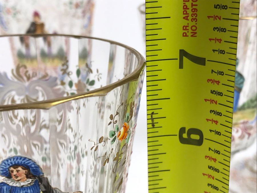 JUST ADDED - Stunning Vintage French Hand-Painted Gold Rimmed 35 Piece Crystal Glassware Includes: Stemware, Glasses, Plates, Saucers, Bowls (MOE) [Photo 16]