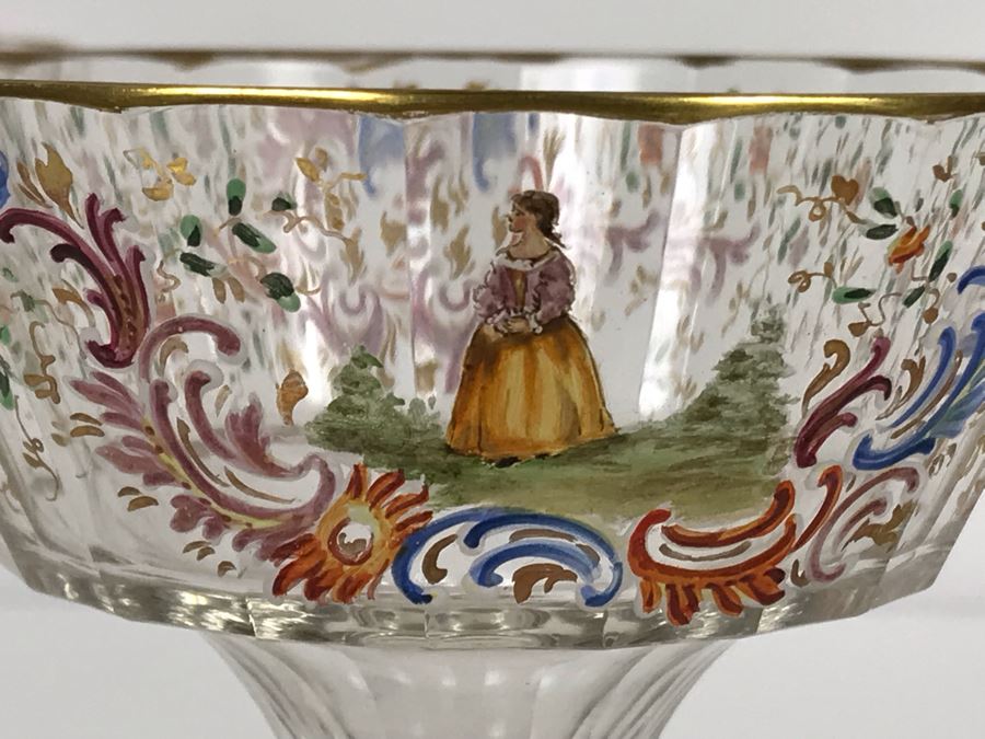 JUST ADDED - Stunning Vintage French Hand-Painted Gold Rimmed 35 Piece Crystal Glassware Includes: Stemware, Glasses, Plates, Saucers, Bowls (MOE) [Photo 24]