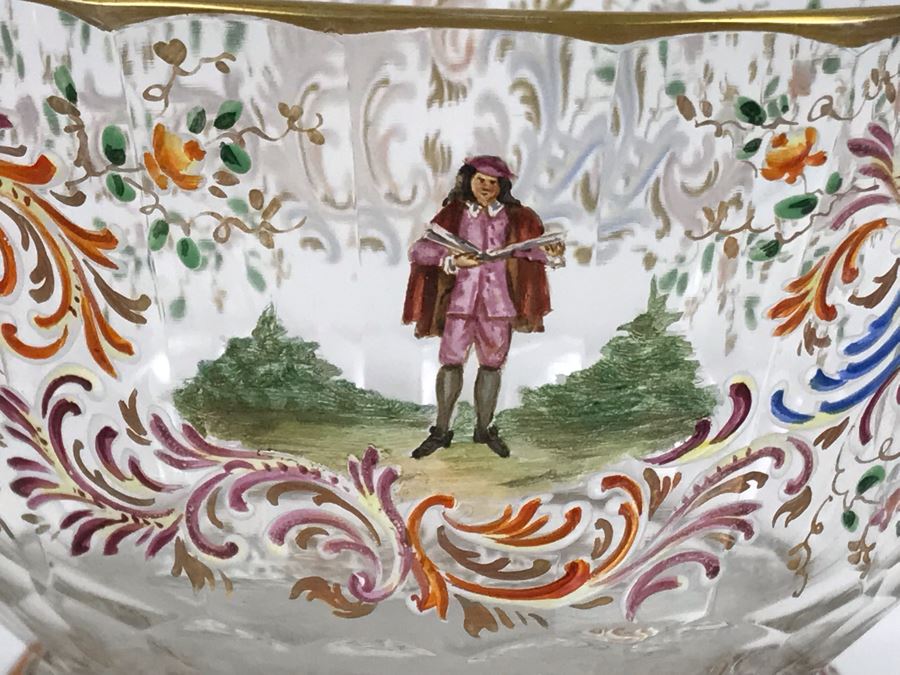 JUST ADDED - Stunning Vintage French Hand-Painted Gold Rimmed 35 Piece Crystal Glassware Includes: Stemware, Glasses, Plates, Saucers, Bowls (MOE) [Photo 35]