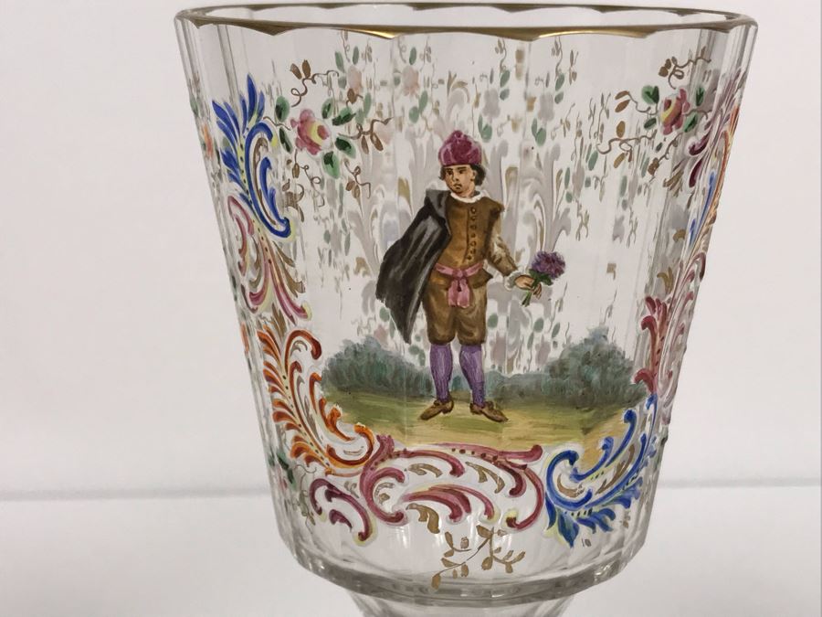 JUST ADDED - Stunning Vintage French Hand-Painted Gold Rimmed 35 Piece Crystal Glassware Includes: Stemware, Glasses, Plates, Saucers, Bowls (MOE) [Photo 11]