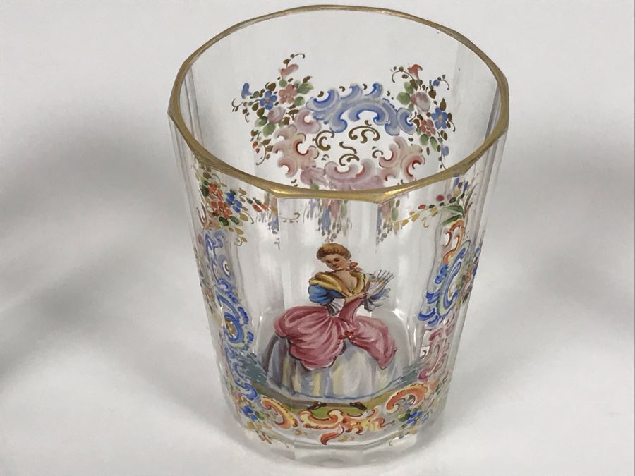 JUST ADDED - Stunning Vintage French Hand-Painted Gold Rimmed 35 Piece Crystal Glassware Includes: Stemware, Glasses, Plates, Saucers, Bowls (MOE) [Photo 53]