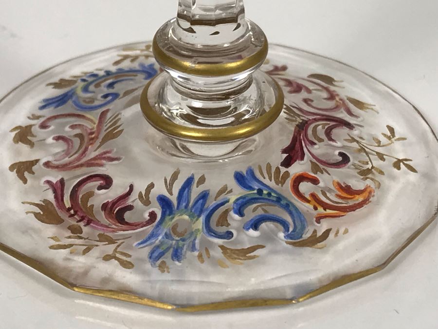 JUST ADDED - Stunning Vintage French Hand-Painted Gold Rimmed 35 Piece Crystal Glassware Includes: Stemware, Glasses, Plates, Saucers, Bowls (MOE) [Photo 26]